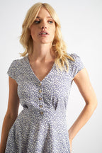 Cathleen Mini Floral Tea Dress Blue