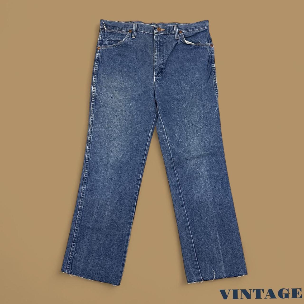 Vintage Wrangler USA Raw Hem Straight Leg Ankle Jeans Mid Blue W34 L29