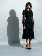 Original 1970's Vintage Black Sheer & Lace Dress UK 12 - 14