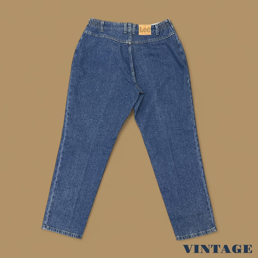 Vintage 90s Lee Elastic Waist Tapered Leg Mom Jeans Dark Blue W34 L28