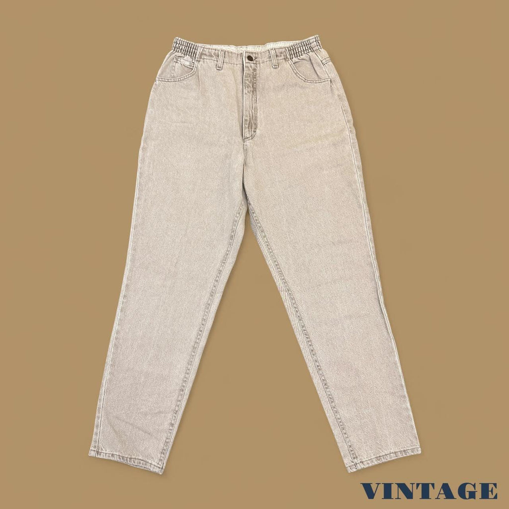 Vintage 90s Lee Elastic Waist Tapered Leg Mom Jeans Beige W33 L32