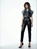 Original 1970's Vintage Black / Silver / Blue Sequinned Top UK 8 - 12