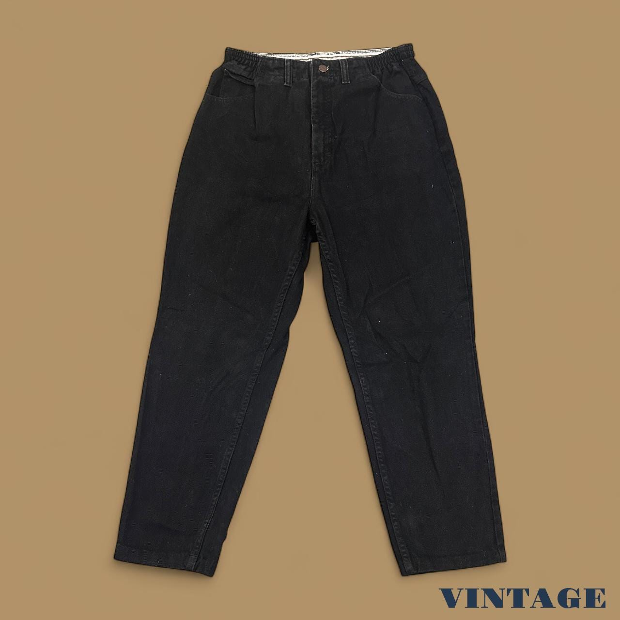 Vintage 90s Lee Elastic Waist Tapered Leg Mom Jeans Black W30 L27