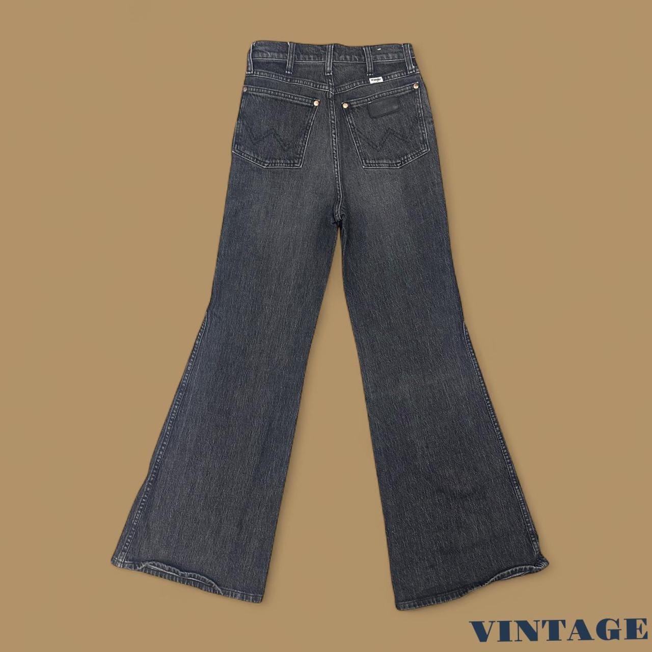 Vintage Wrangler Wandered High Rise Flared Jeans Charcoal Black W24 L30