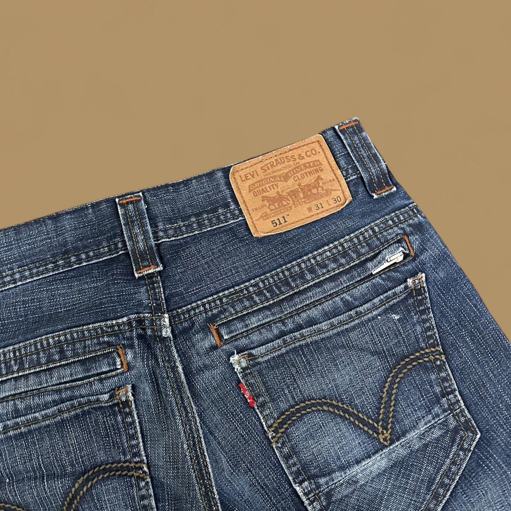 Vintage Levi's 511 Slim Straight Paint Splatter Jeans Dark Blue W31 L30