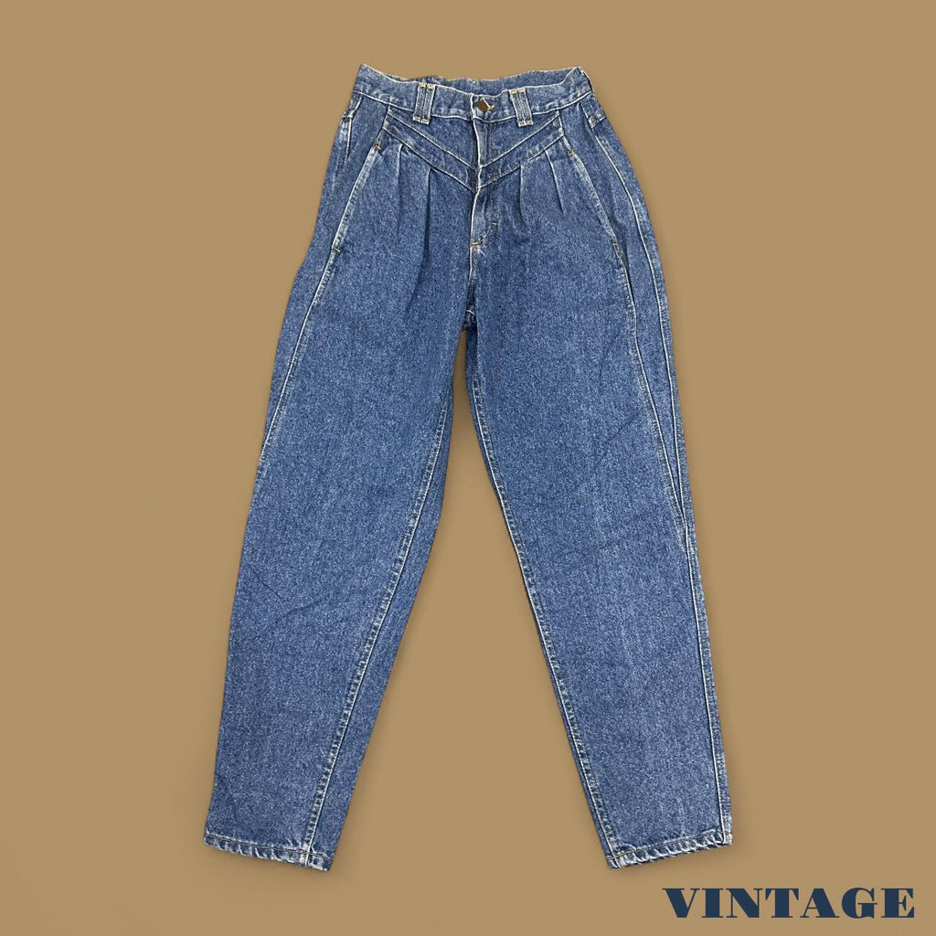 Vintage 80s Lee Tapered Leg Paperbag Mom Jeans Dark Blue W27 L30