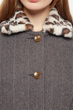 Dryden Herringbone Faux Fur Collar A Line Coat