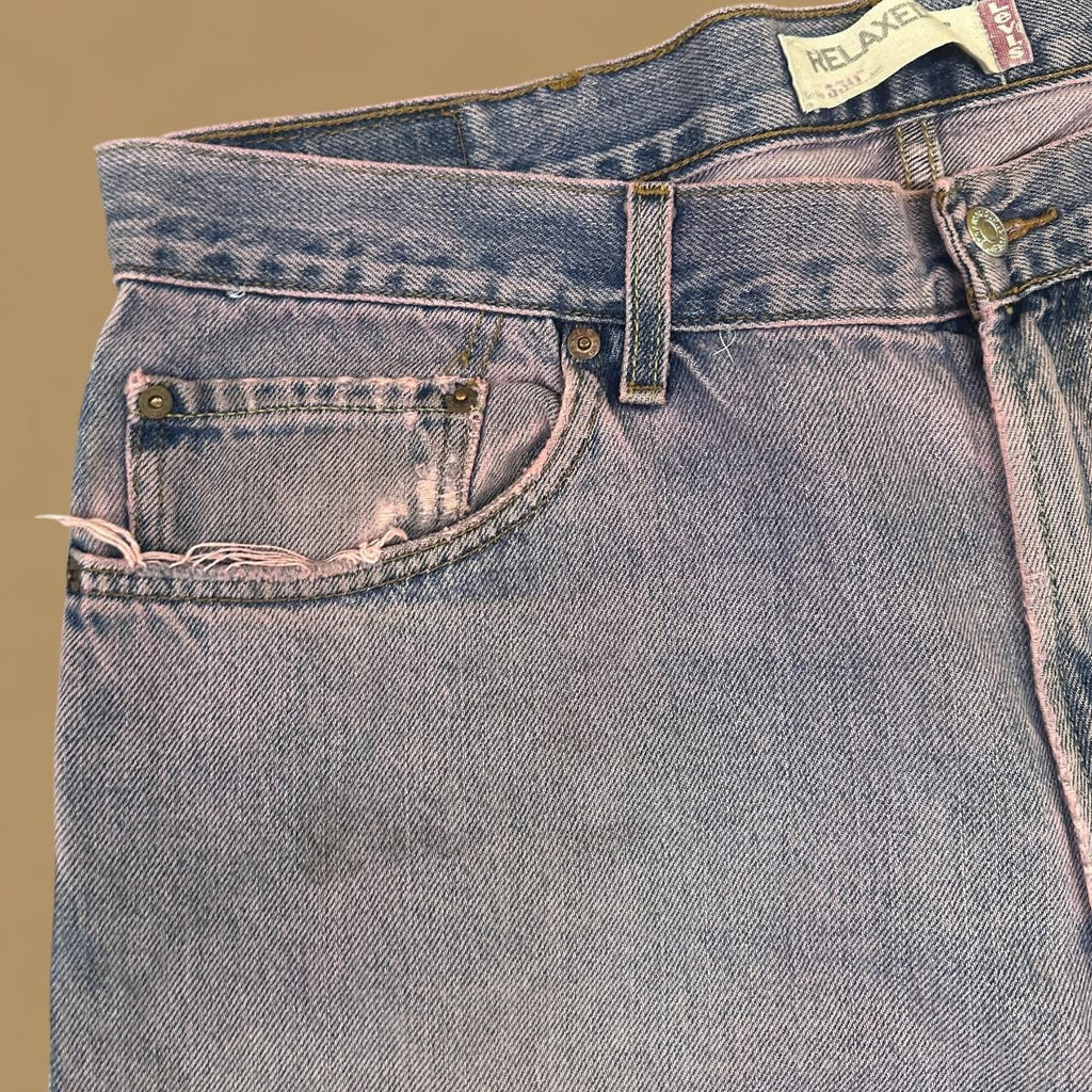 Vintage Levi&#39;s 550 Relaxed Straight Leg Jeans Pink/Blue W40 L32