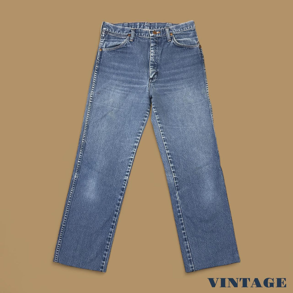 Vintage Wrangler USA Made Raw Hem Straight Leg Ankle Jeans Mid Blue W30 L28