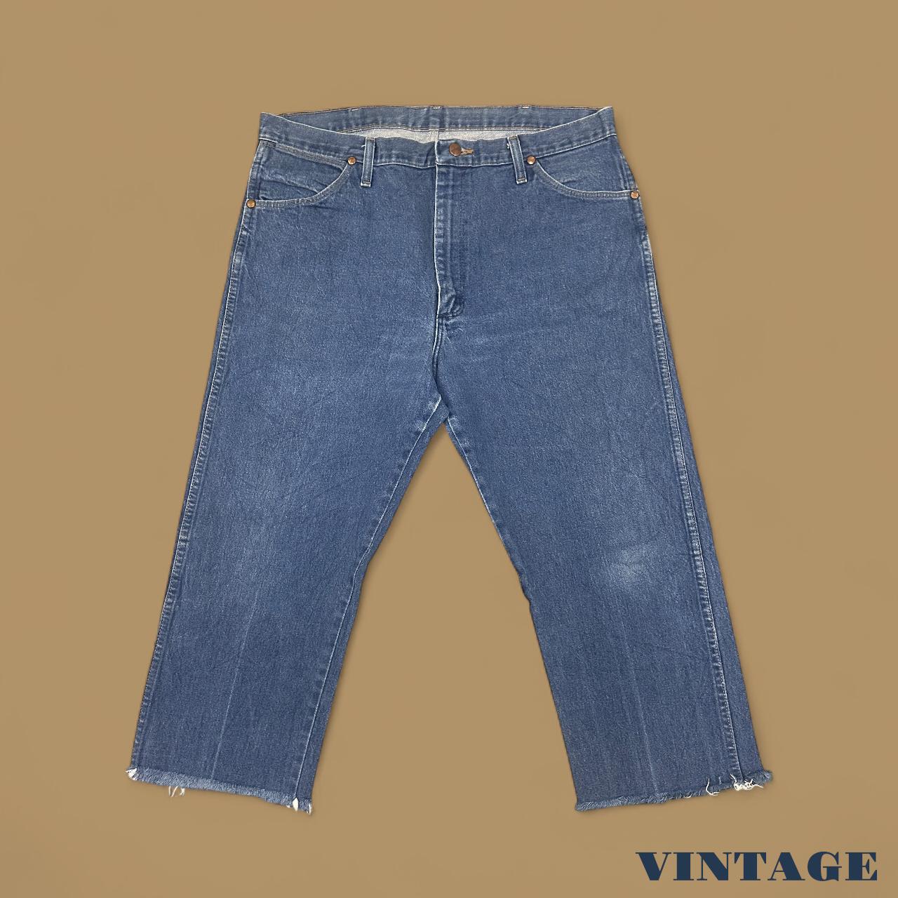 Vintage Wrangler USA Raw Hem Cropped Jeans Mid Blue W38 L23