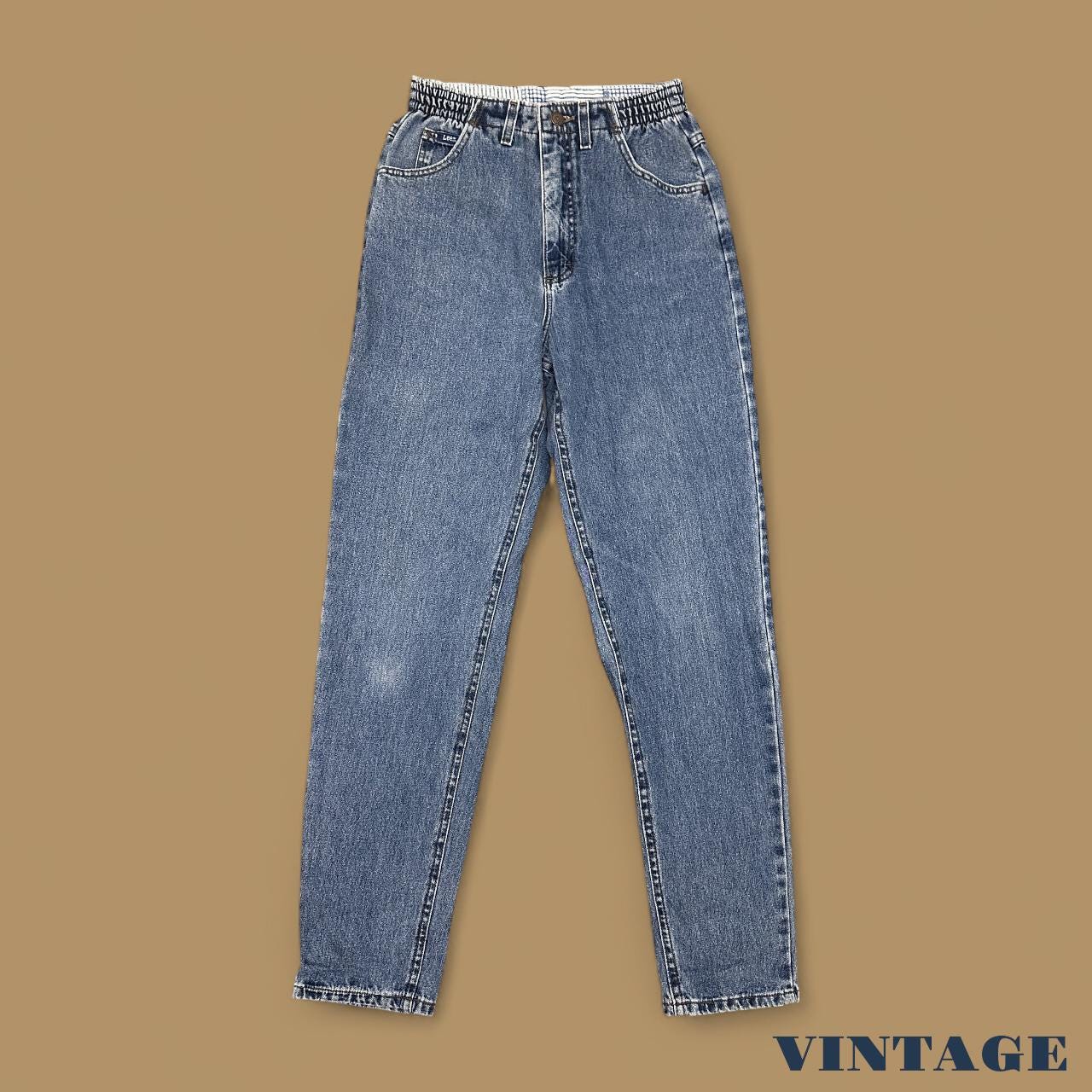 Vintage 90s Lee Elastic Waist Tapered Leg Mom Jeans Mid Blue W26 L32