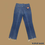 Vintage 70s Wrangler USA Made Raw Hem Straight Leg Ankle Jeans Dark Blue W34 L29