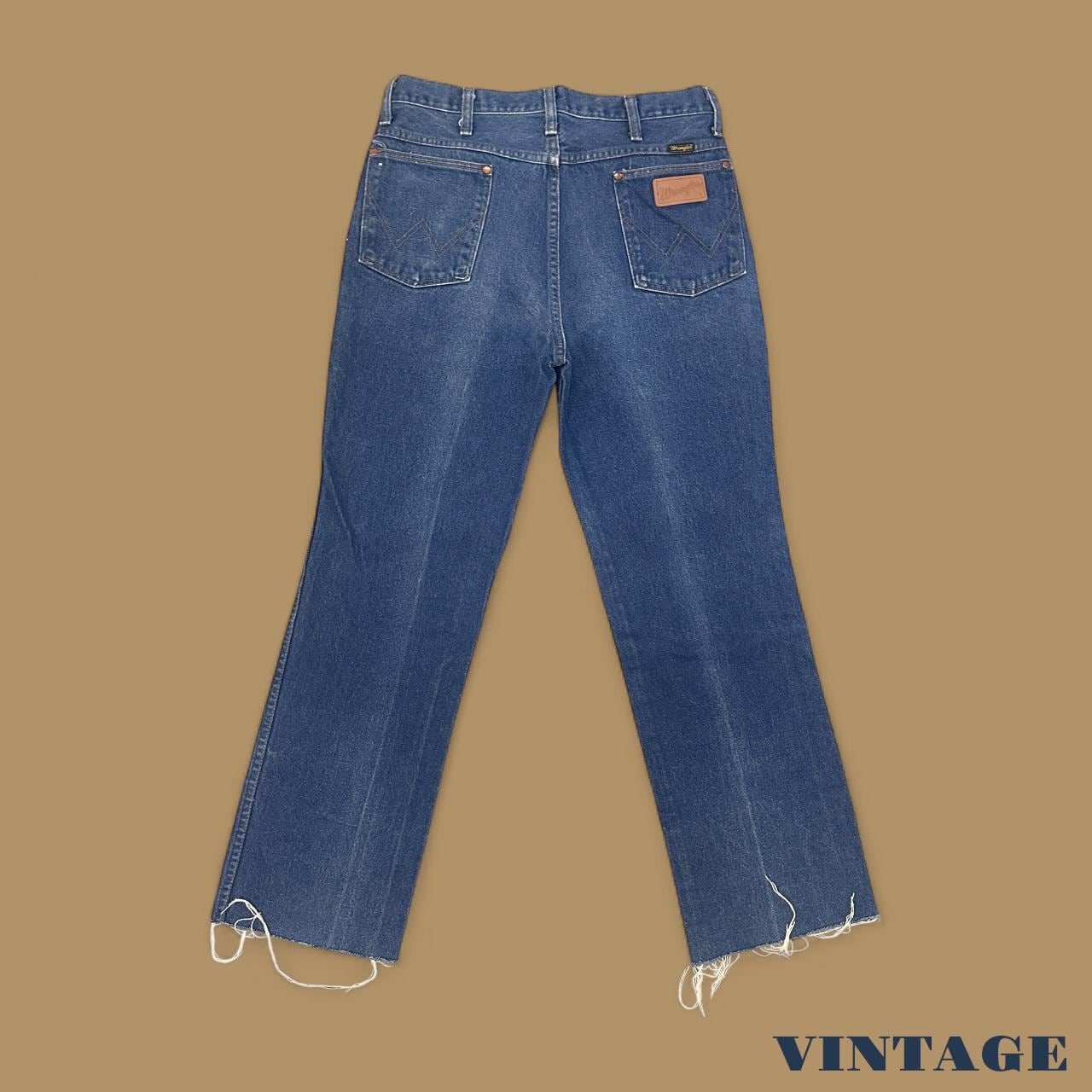 Vintage 70s Wrangler USA Made Raw Hem Straight Leg Ankle Jeans Dark Blue W34 L29