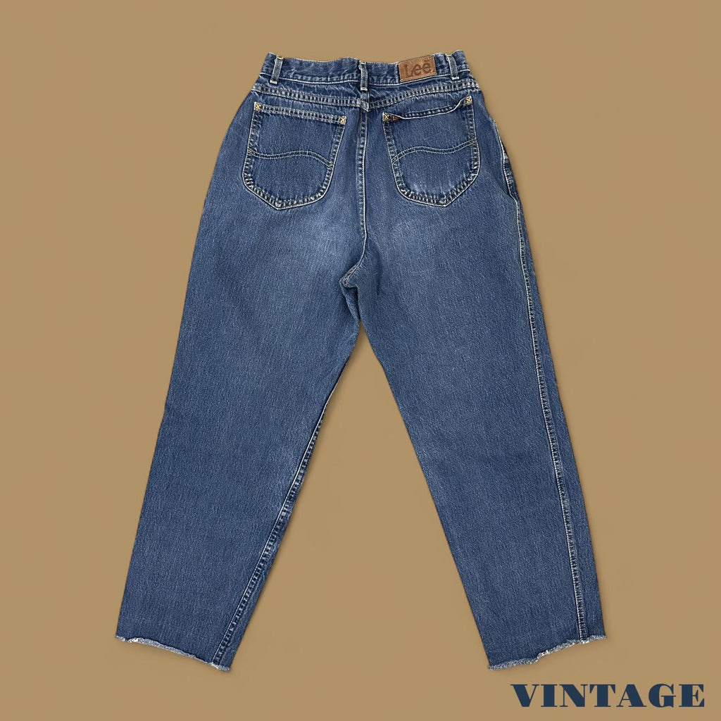 Vintage 90&#39;s Lee Tapered Leg Raw Hem Mom Jeans Dark Blue W27 L26