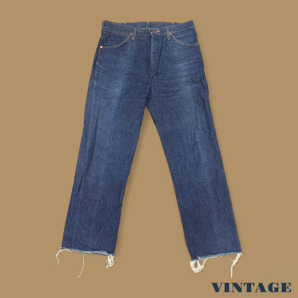 Vintage Wrangler USA Made Raw Hem Straight Leg Ankle Jeans Dark Blue W34 L29