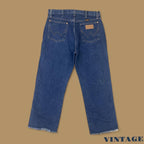 Vintage Wrangler Distressed Straight Leg Raw Hem Ankle Jeans Dark Blue W31 L25