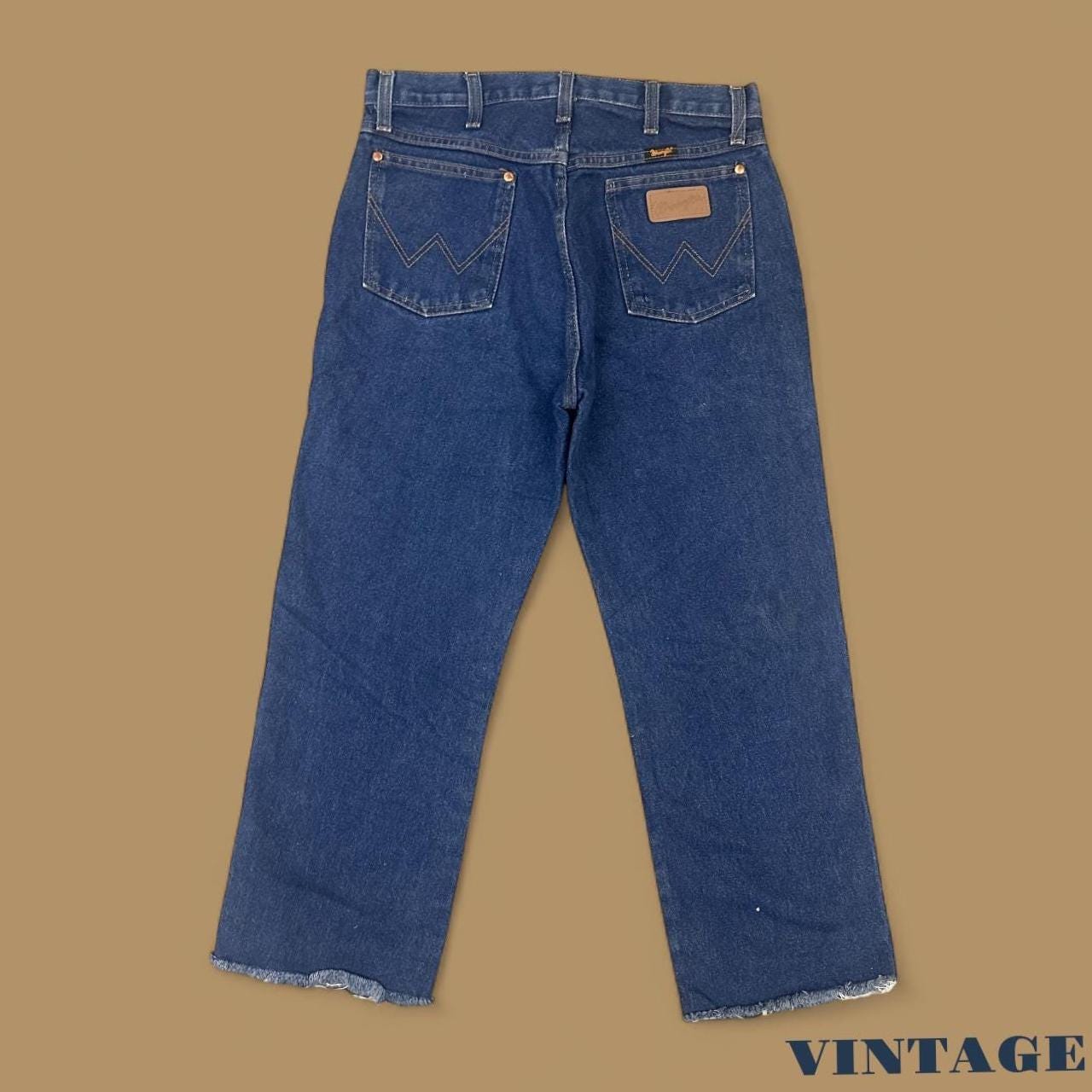 Vintage Wrangler Distressed Straight Leg Raw Hem Ankle Jeans Dark Blue W31 L25