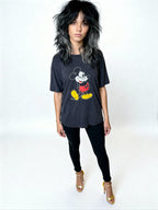 Original Vintage 1980's Mickey Mouse Black T Shirt UK 8 - 12