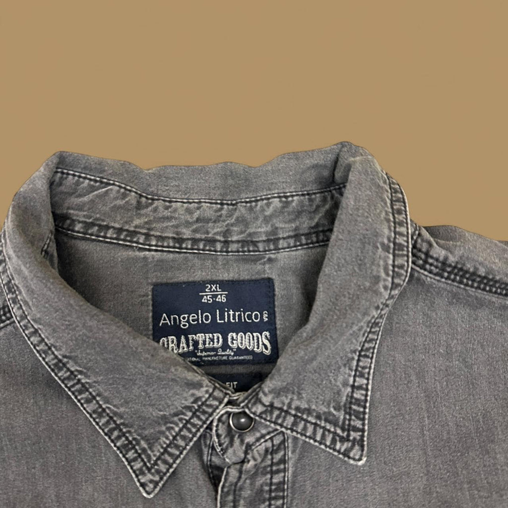 Vintage Angelo Litrico Slim Fit Denim Shirt Charcoal Grey XXL