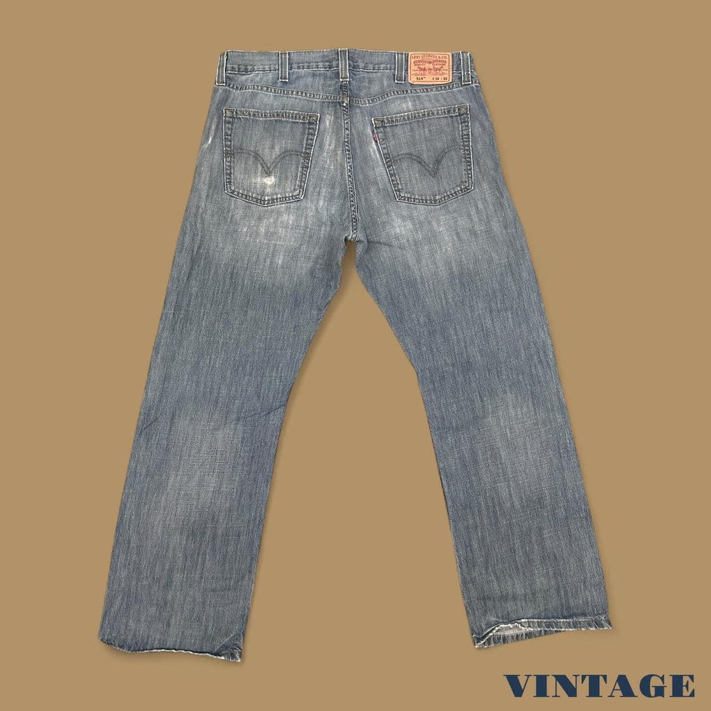 Vintage Levi&#39;s 514 Distressed Slim Fit Straight Leg Jeans Grey Blue W38 L30
