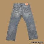 Vintage Levi&#39;s 514 Distressed Slim Fit Straight Leg Jeans Grey Blue W38 L30
