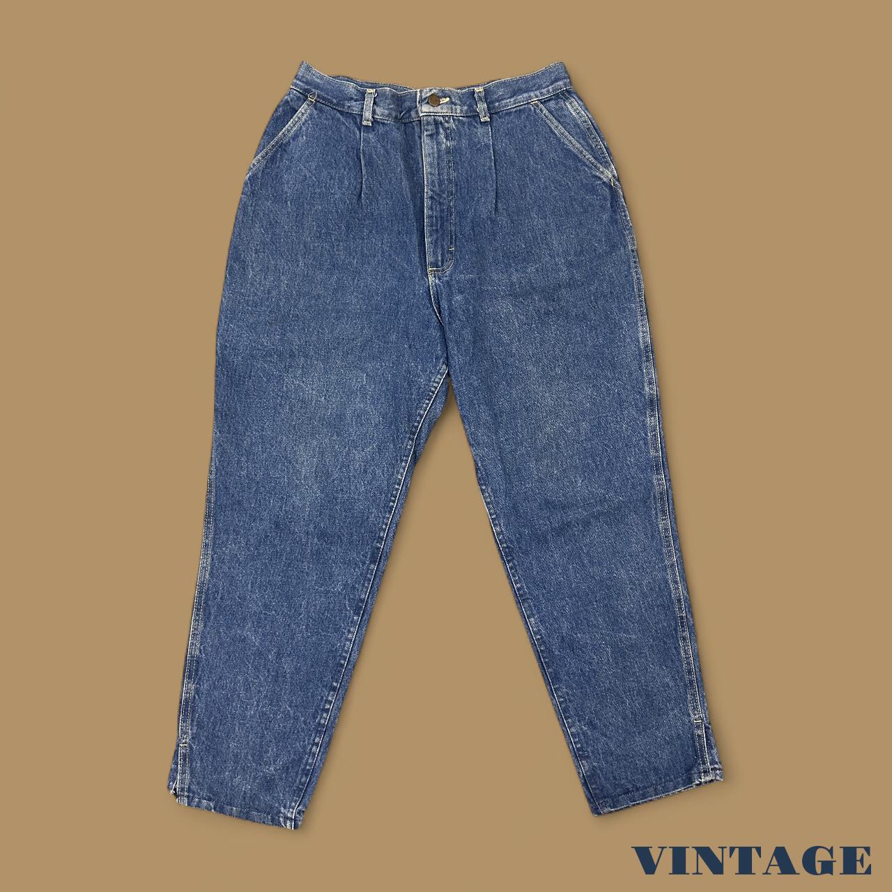 Vintage 90s Lee Tapered Leg Paperbag Split Hem Mom Jeans Dark Blue W32 L27