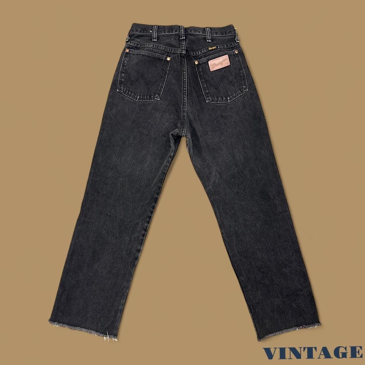 Vintage Wrangler Raw Hem Mom/Boyfriend Jeans Charcoal Black W27 L27