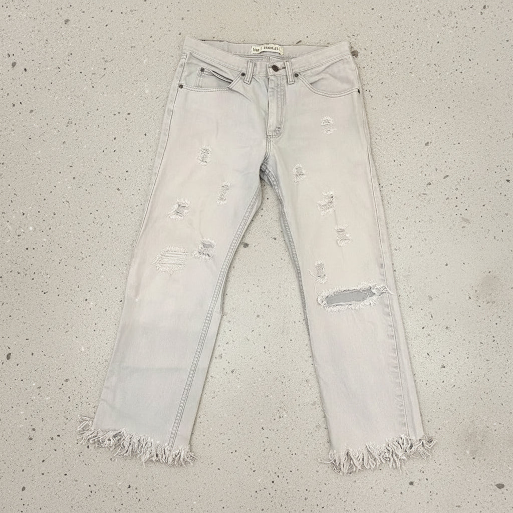 Vintage Lee Frayed & Distressed Straight Leg Jeans Grey W32 L27