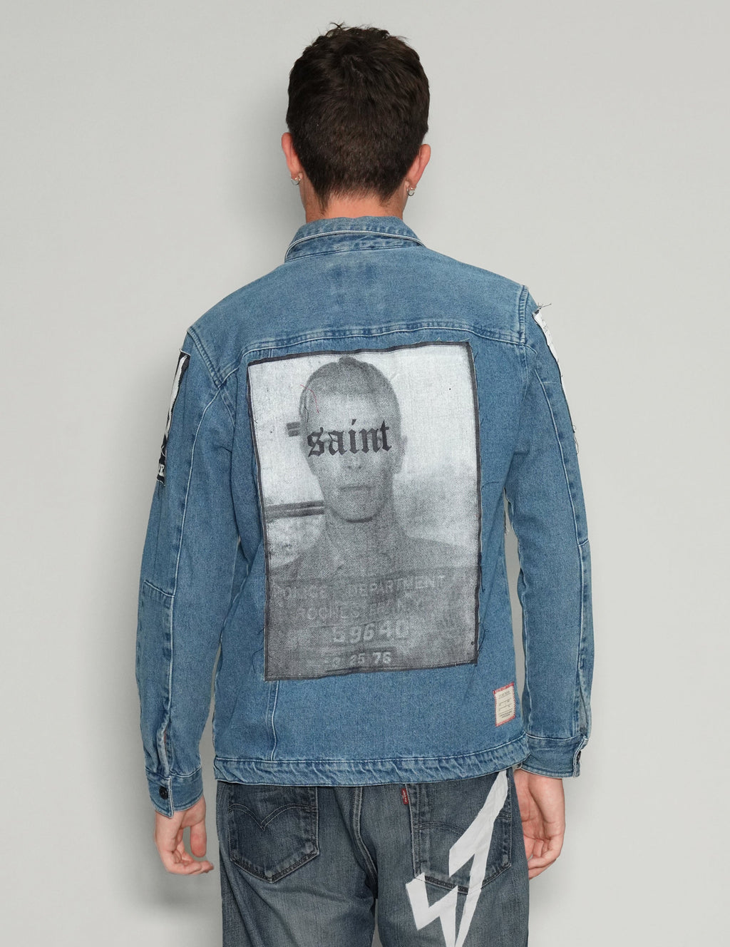 Patched Denim Shirt in Blue