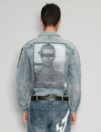 Vintage Patched Denim Jacket in Light Blue