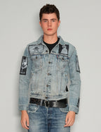 Vintage Patched Denim Jacket in Light Blue