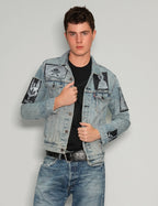 Vintage Patched Denim Jacket in Light Blue