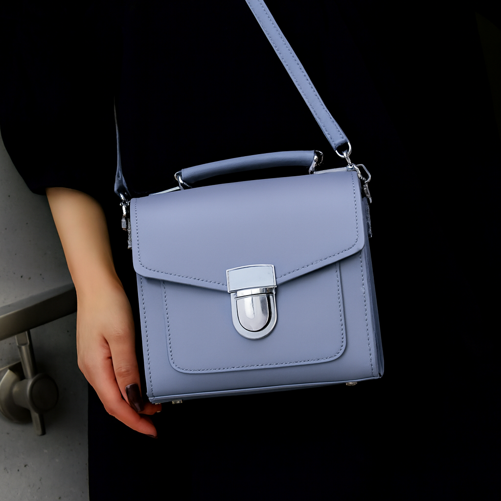Handmade Leather Sugarcube Handbag - Lilac Grey