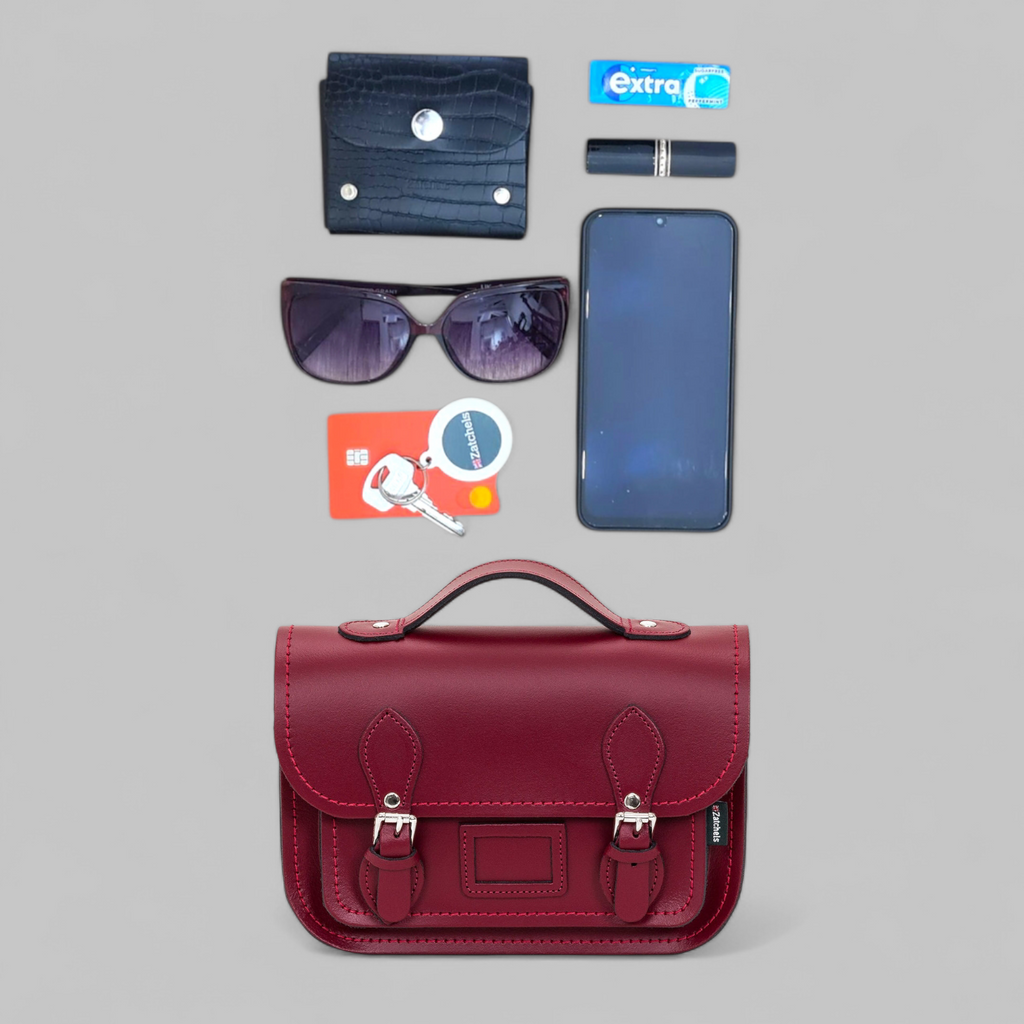 Leather Midi Satchel - Red