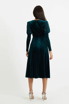 Louche Moa Velvet Stripe V Neck Midi Dress
