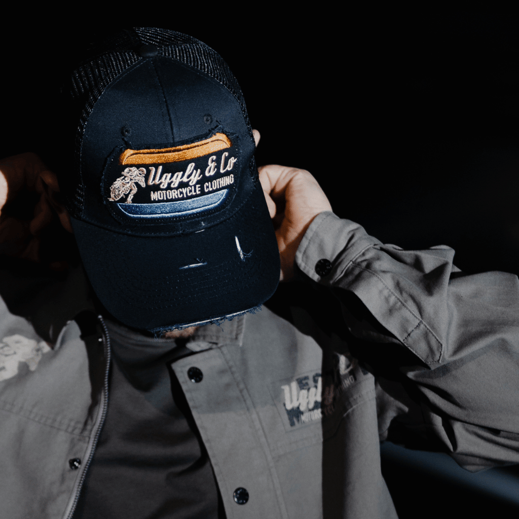 Black Flat Track Trucker Hat