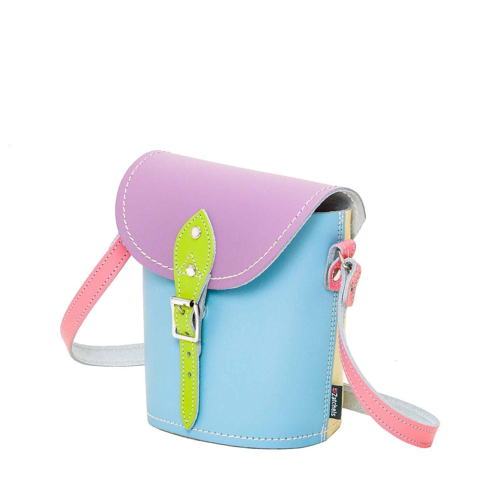 Handmade Leather Barrel Bag - Pastel Kaleidoscope