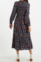 Louche Peppi White Rabbit Print Smocked Bodice Midi Dress