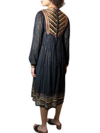 Original Vintage 1970's Black Indian Cotton Boho / Hippie Dress UK 8 - 14