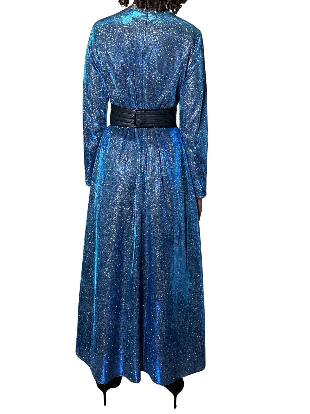 Incredible Original Vintage Blue Metallic Maxi Dress UK 10 - 14