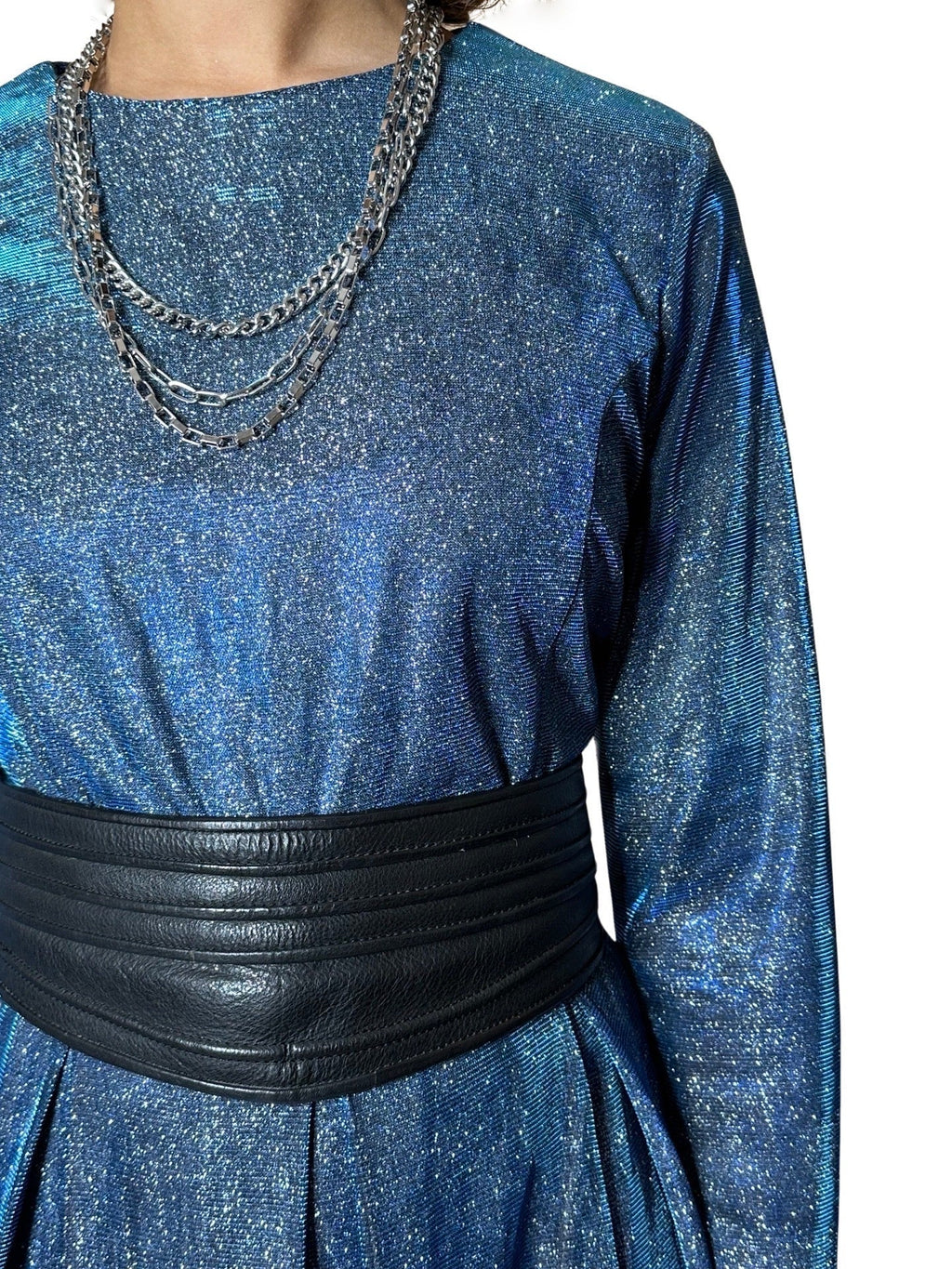 Incredible Original Vintage Blue Metallic Maxi Dress UK 10 - 14