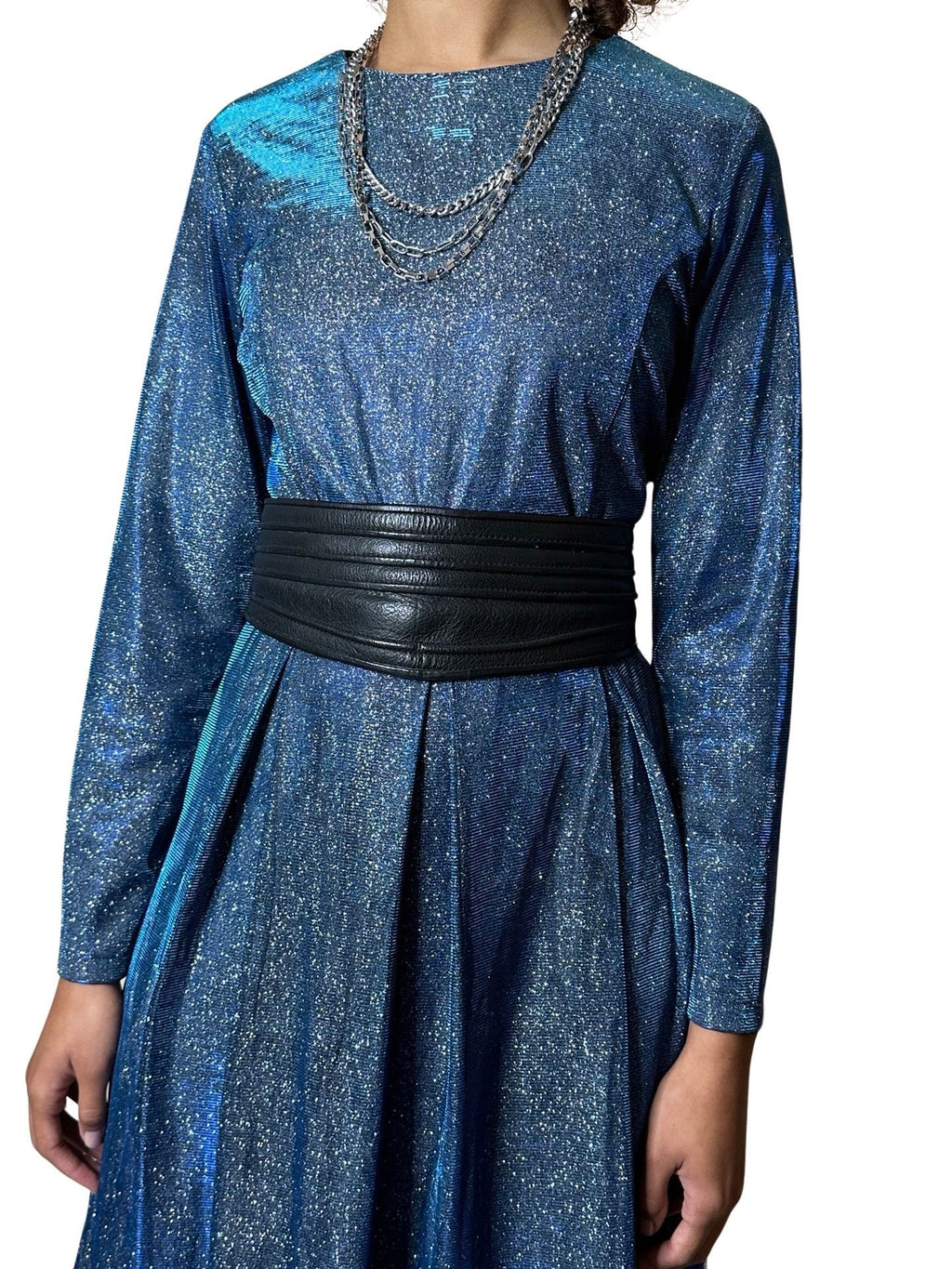 Incredible Original Vintage Blue Metallic Maxi Dress UK 10 - 14