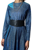 Incredible Original Vintage Blue Metallic Maxi Dress UK 10 - 14