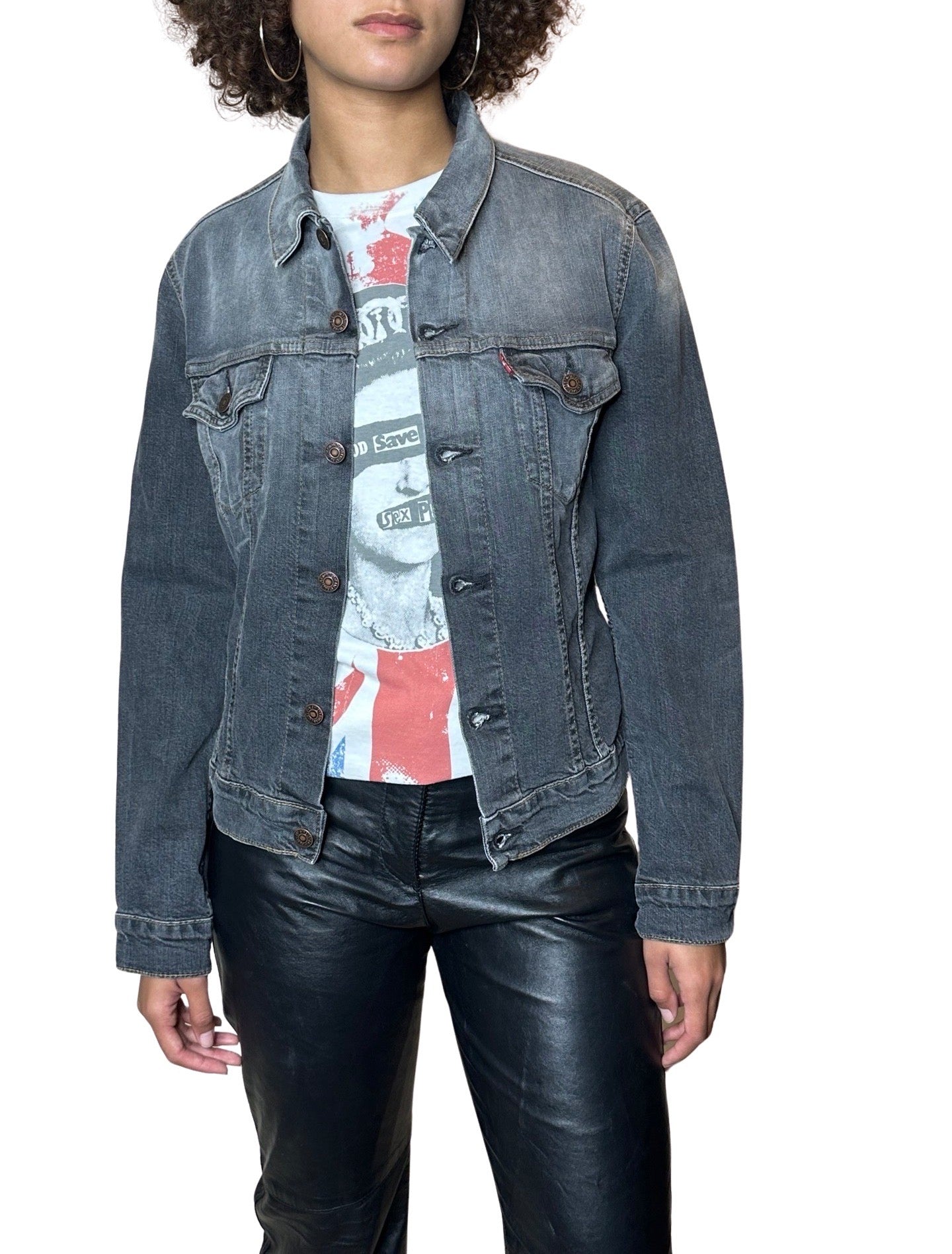 Original 1990's Vintage Grey Washed Out Denim Levis Jacket UK 8 - 12