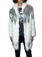 Original 1970's Vintage White / Grey Fox Faux Fur Coat UK 8 - 16