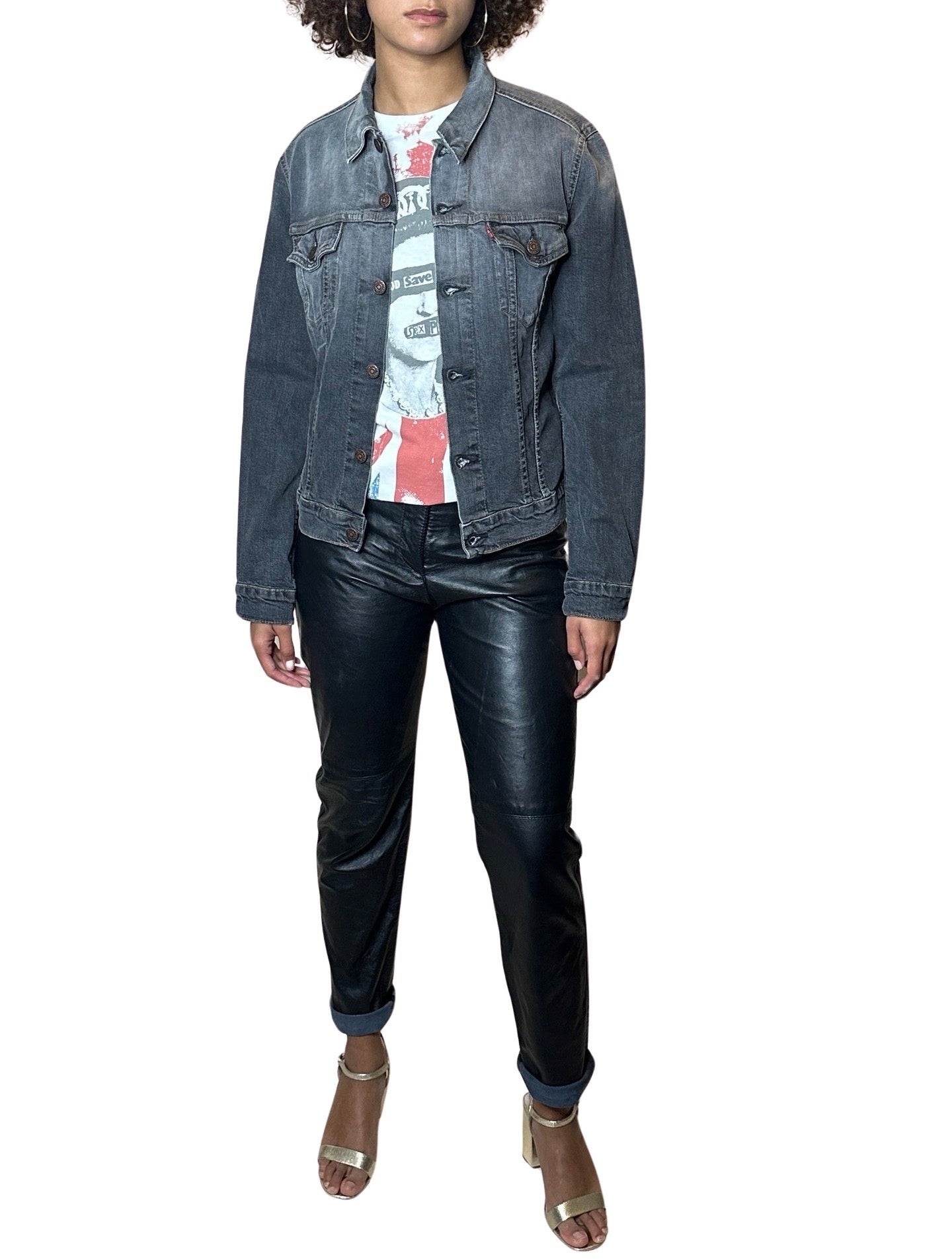 Original 1990's Vintage Grey Washed Out Denim Levis Jacket UK 8 - 12