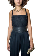 Original 1980's Vintage Jumpsuit In Black With Lace Detailing UK 12 - 14