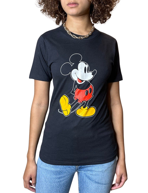 Original Vintage 1980'S Mickey Mouse Black T Shirt Uk 6 - 8
