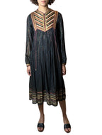 Original Vintage 1970's Black Indian Cotton Boho / Hippie Dress UK 8 - 14