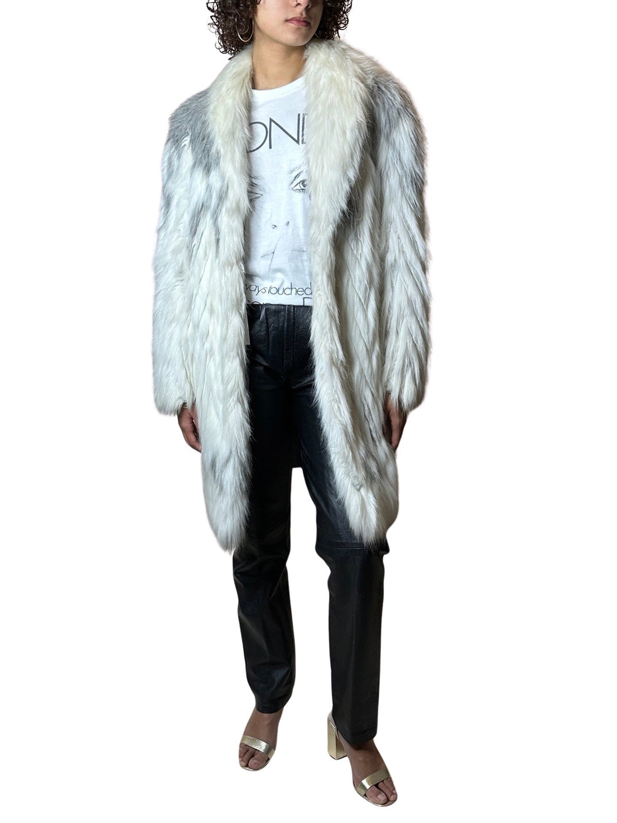 Gorgeous Original Vintage 1970's White / Grey Faux Fur Coat UK 8 - 14